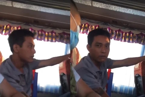 Tự nhận mình HIV, đối tượng này cầm bơm kim tiêm dính máu dọa dẫm trấn lột hành khách trên chuyến xe (Ảnh cắt từ video) 