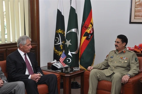 Bộ trưởng Quốc phòng Mỹ Chuck Hagel và Tham mưu trưởng Lục quân Pakistan, Tướng Raheel Sharif. (Nguồn: AFP/Getty Images)