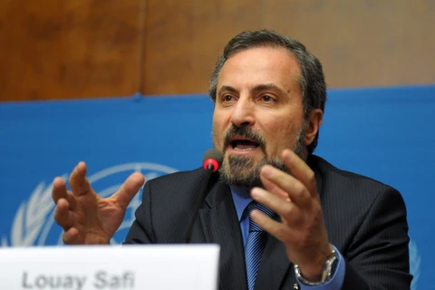 Louay Safi, phát ngôn viên của Liên minh Dân tộc Syria- tổ chức đối lập ở Syria tại cuộc họp báo ở Geneva ngày 25/1. (Nguồn: THX/TTXVN)