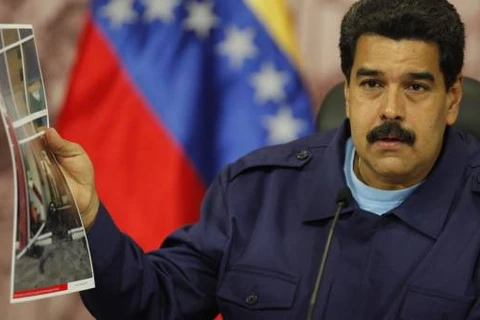 Tổng thống Maduro trong cuộc gặp báo chí quốc tế tại thủ đô Caracas ngày 21/2. (Nguồn: AVN)