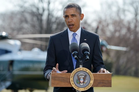 Tổng thống Barack Obama có bài phát biểu về tình hình Ukraine vào ngày 20/3. (Nguồn: AFP/TTXVN)