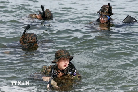 Lính thủy đánh bộ Mỹ tham gia tập trận chung Balikatan. (Nguồn: THX/ TTXVN)