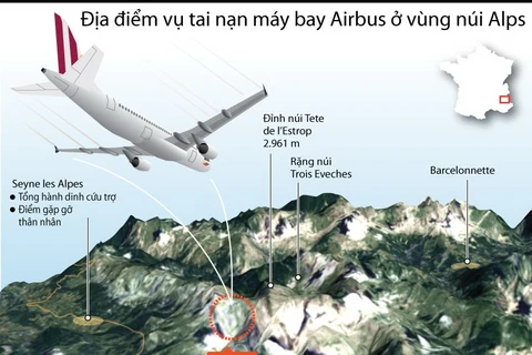 [Infographics] Địa điểm vụ tai nạn máy bay Airbus ở vùng núi Alps