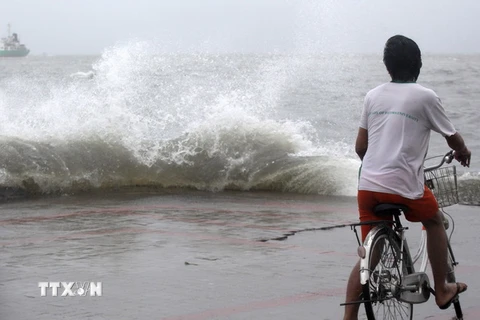 Sóng lớn do bão tại thành phố Navotas, Philippines ngày 8/7. (Nguồn: THX/TTXVN)
