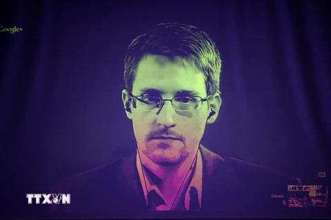 Edward Snowden phát biểu với các quan chức châu Âu tại một hội nghị trực tuyến ở Strasbourg, miền Đông Pháp ngày 24/6. (Nguồn: AFP/TTXVN)