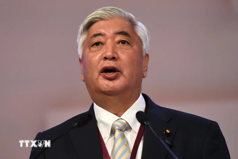 Bộ trưởng Quốc phòng Nhật Bản Gen Nakatani phát biểu tại một hội nghị tăng cường an ninh hàng hải trong khu vực. (Nguồn: AFP/TTXVN) 