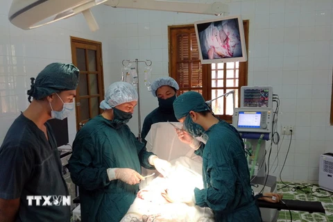 Một ca mổ cấp cứu cho bệnh nhân viêm ruột thừa ở Bệnh viện đa khoa Bạch Long Vỹ. (Ảnh: Nguyễn Đức Quân/TTXVN) 