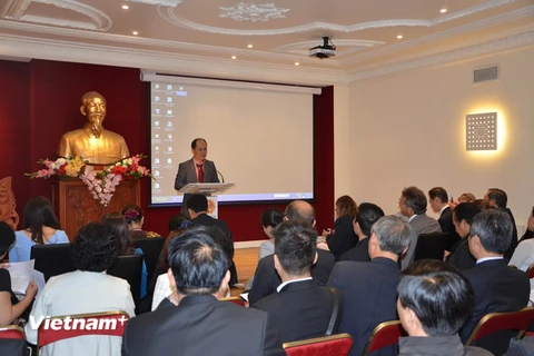 Ông Nguyễn Cảnh Cường, Tham tán Thương mại Đại Sứ quán Việt Nam tại Pháp, phát biểu tại hội thảo. (Ảnh: Việt Sơn/Vietnam+)