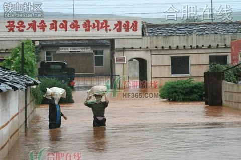 Cảnh ngập lụt ở Triều Tiên. (Nguồn: bbs.tiexue.net)