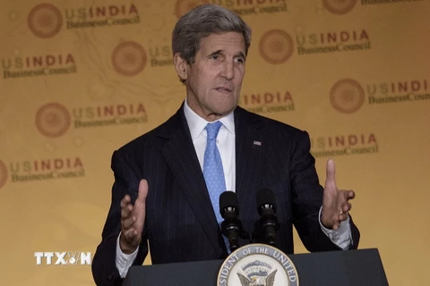 Ngoại trưởng Mỹ John Kerry tại một cuộc họp báo ở thủ đô Washington ngày 21/9. (Nguồn: AFP/TTXVN)