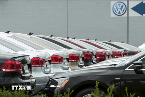 Các mẫu xe của hãng Volkswagen được giới thiệu tại đại lý ở San Diego, California (Mỹ) ngày 21/9. (Nguồn: Reuters/TTXVN)