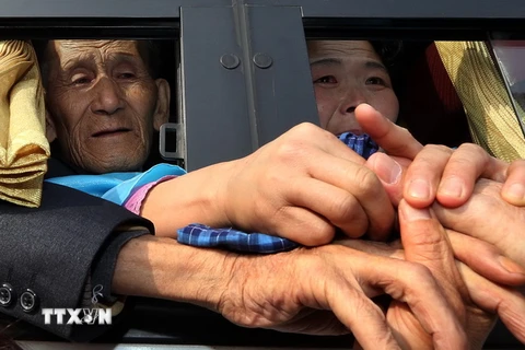 Niềm vui gặp mặt trong buổi đoàn tụ những gia đình bị ly tán trong chiến tranh Triều Tiên ở khu nghỉ mát Núi Kumgang, Triều Tiên ngày 25/2/2014. (Nguồn: YONHAP/TTXVN)