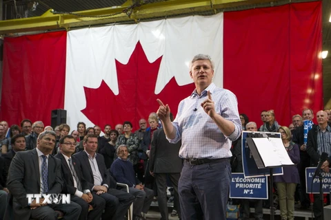 Thủ tướng Canada Stephen Harper tại một chiến dịch vận động tranh cử ở Quebec ngày 15/10. (Nguồn: Reuters/TTXVN)