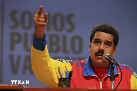Tổng thống Nicolas Maduro tại cuộc họp với các thành viên PSUV tại thủ đô Caracas ngày 4/10. (Nguồn: Reuters/TTXVN)