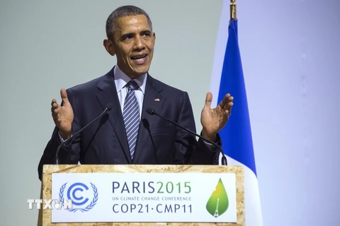 Tổng thống Mỹ Barack Obama phát biểu tại lễ khai mạc Hội nghị lần thứ 21 Công ước khung của Liên hợp quốc về biến đổi khí hậu (COP21). (Nguồn: AFP/TTXVN)