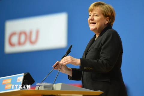 Bà Merkel phát biểu tại Đại hội toàn quốc đảng Liên minh Dân chủ cơ đốc giáo (CDU) lần thứ 28 ở thành phố Karlsruhe ngày 14/12. (Nguồn: AFP/TTXVN)