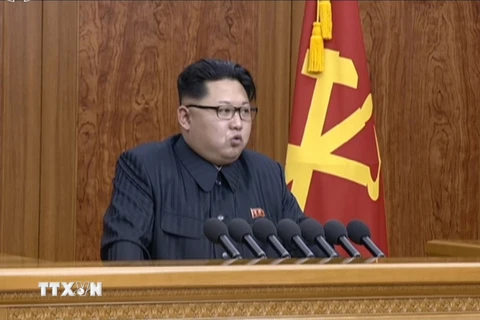 Nhà lãnh đạo Triều Tiên Kim Jong-un có bài phát biểu đầu Năm mới tại Bình Nhưỡng ngày 1/1. (Nguồn: Yonhap/ TTXVN)