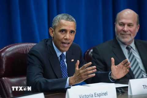 Tổng thống Mỹ Barack Obama nói về Hiệp định TPP tại Washington, DC, ngày 6/10/2015, một ngày sau khi các nước tham gia đàm phán đạt được Hiệp định. (Nguồn: AFP/TTXVN)