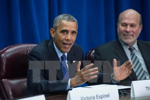 Tổng thống Mỹ Barack Obama nói về Hiệp định TPP tại Washington, DC, ngày 6/10/2015. (Nguồn: AFP/TTXVN)