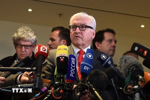 Bộ trưởng Ngoại giao Đức Frank-Walter Steinmeier gặp gỡ báo chí tại Munich ngày 11/2. (Nguồn: AFP/TTXVN)