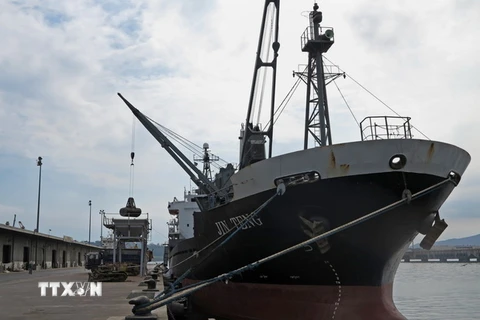 Tàu hàng Jin Teng của Triều Tiên neo tại cảng Subic, phía bắc Manila, Philippines ngày 4/3. (Nguồn: AFP/TTXVN)
