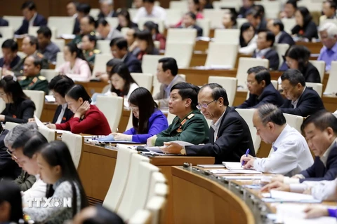 Đoàn đại biểu Quốc hội tỉnh Bắc Giang tại Kỳ họp. (Ảnh: An Đăng/TTXVN)
