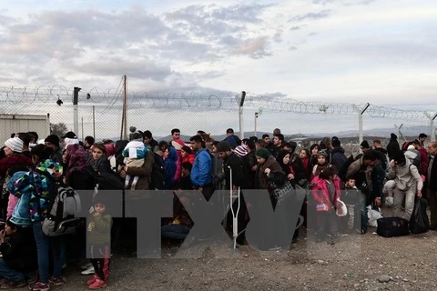 Người tị nạn Syria và Iraq bị mắc kẹt tại khu vực biên giới Hy Lạp-Macedonia ngày 27/2. (Nguồn: AFP/TTXVN)