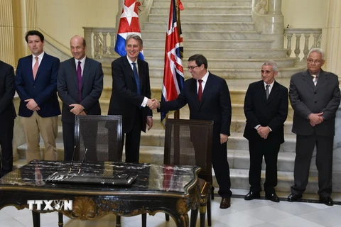 Ngoại trưởng Anh Philip Hammond (phải) và Chủ tịch Cuba Raul Castro. (Nguồn: Twitter)