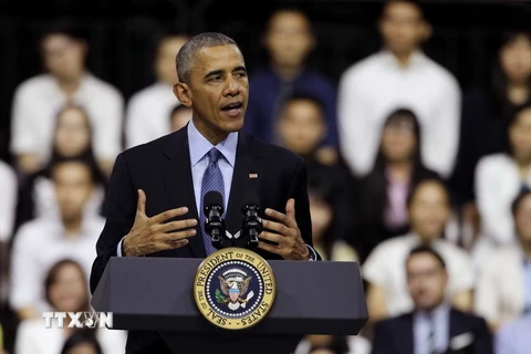 Tổng thống Hoa Kỳ Barack Obama đã có buổi gặp gỡ, giao lưu với hơn 600 bạn trẻ là thành viên của Sáng kiến Thủ lĩnh trẻ Đông Nam Á (YSEALI). (Ảnh: Quang Nhựt/TTXVN)