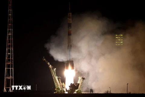 Tàu vũ trụ Soyuz TMA-16M rời bệ phóng ngày 28/3/2015. (​Ảnh: AFP/TTXVN)