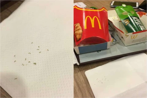 Suất ăn có giun của McDonald. (Nguồn: Facebook Qiqi)