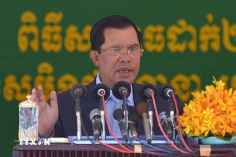 Thủ tướng Campuchia Samdech Hun Sen phát biểu tại Phnom Penh ngày 11/7. (Nguồn: THX/TTXVN)
