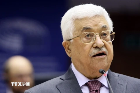 Tổng thống Palestine Mahmoud Abbas phát biểu tại Brussels, Bỉ ngày 23/6. (Nguồn: EPA/TTXVN)