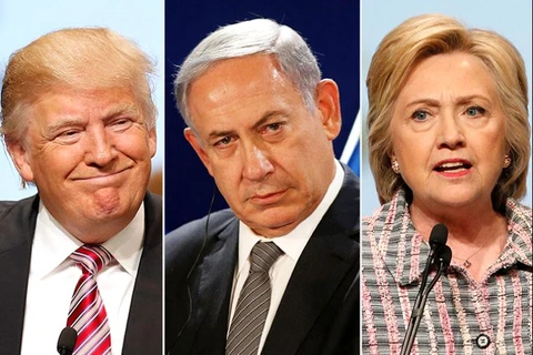 Tỷ phú Donald Trump (trái), cựu Ngoại trưởng Hillary Clinton (phải) lần lượt gặp Thủ tướng Israel Benjamin Netanyahu. (Nguồn: Reuters)