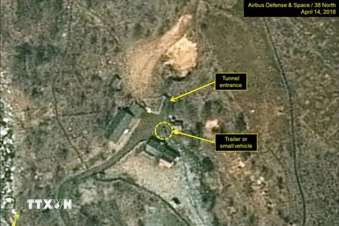 Bãi thử hạt nhân Punggye-ri của Triều Tiên được chụp qua vệ tinh. (Nguồn: 38 North/TTXVN)
