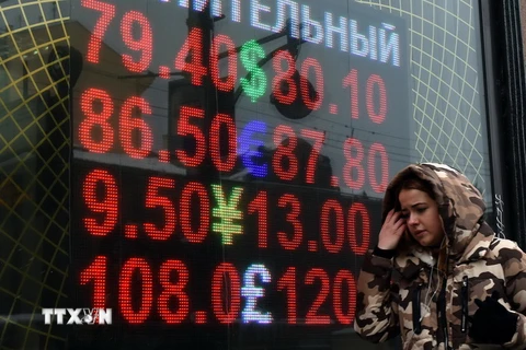 Bảng tỷ giá đồng ruble so với các đồng ngoại tệ tại thủ đô Moskva ngày 20/1. (Nguồn: AFP/TTXVN)