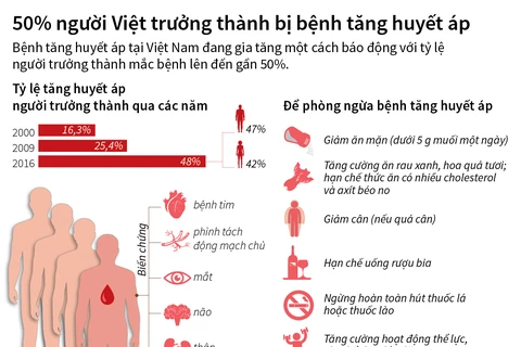 [Infographics] 50% số người Việt trưởng thành bị bệnh tăng huyết áp