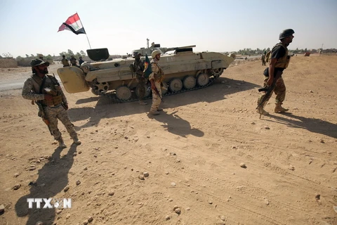 Các lực lượng Iraq trong chiến dịch truy quét IS tại làng Salmani, phía Nam Mosul, ngày 30/10. (Nguồn: AFP/TTXVN)