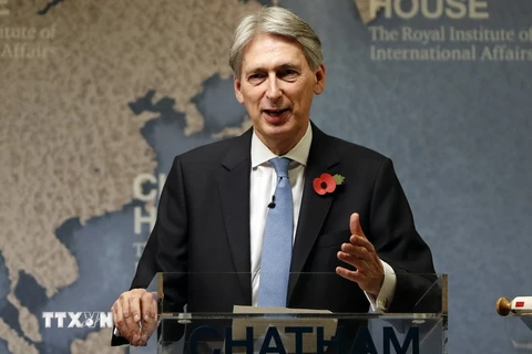 Bộ trưởng Tài chính Anh Philip Hammond trong một hội nghị ở thủ đô London. (Nguồn: AP/TTXVN)