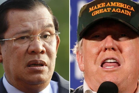 Ông Hun Sen (trái) cho rằng ông Trump (phải) làm Tổng thống Mỹ sẽ dẫn tới một thế giới tốt đẹp hơn. (Nguồn: scmp.com)