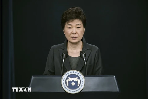 Tổng thống Hàn Quốc Park Geun-hye phát biểu tại thủ đô Seoul ngày 4/11. (Nguồn: AP/TTXVN)
