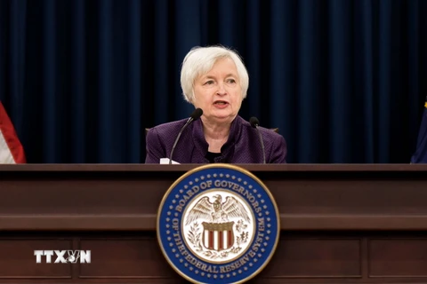 Chủ tịch Fed Janet Yellen phát biểu trong cuộc họp báo ở thủ đô Washington, Mỹ. (Nguồn: THX/TTXVN)