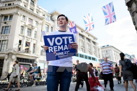 Giới trẻ tại Anh tham gia vận động ở lại EU tại thủ đô London ngày 21/6. (Nguồn: AFP/TTXVN)