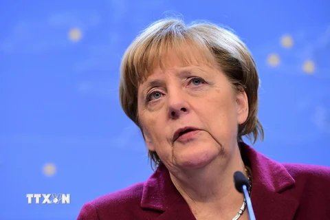 Thủ tướng Đức Angela Merkel tại cuộc họp báo ở Brussels, Bỉ ngày 15/12. (Nguồn: AFP/TTXVN)