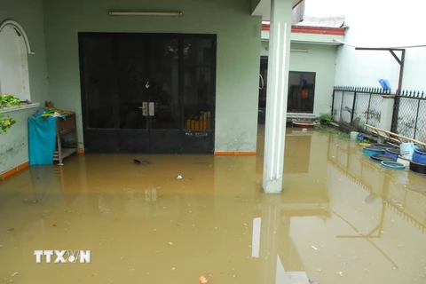 Nhà dân phường Hiệp Bình Chánh bị ngập trong nước. (Ảnh: Mạnh Linh/TTXVN)