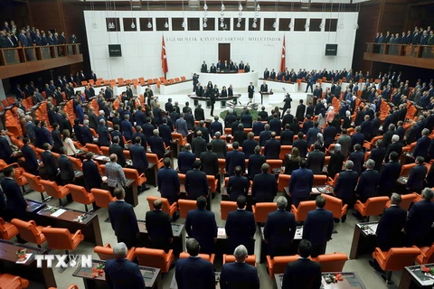 Tổng thống Thổ Nhĩ Kỳ Recep Tayyip Erdogan phát biểu tại phiên họp Quốc hội ở Ankara. (Nguồn: AFP/TTXVN)