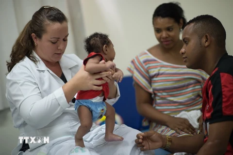 Một em bé mắc dị tật đầu nhỏ do virus Zika gây nên tại bệnh viện ở Salvador, Brazil ngày 28/1. (Nguồn: AFP/TTXVN)