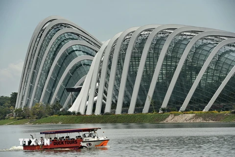 Khách du lịch tham quan vịnh Marina ở Singapore. (Nguồn: AFP/TTXVN)