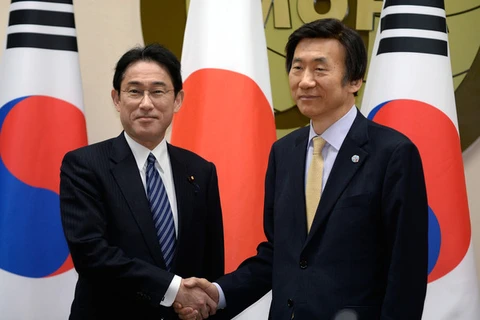 Ngoại trưởng Nhật Bản Fumio Kishida và Ngoại trưởng Hàn Quốc Yun Byung Se. (Nguồn: zimbio.com)