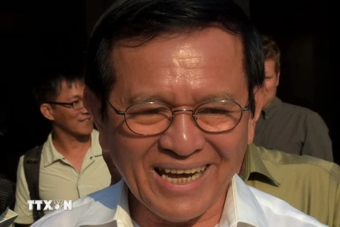 Ông Kem Sokha tại trụ sở CNPR ở Phnom Penh ngày 12/2. (Nguồn: AFP/TTXVN)